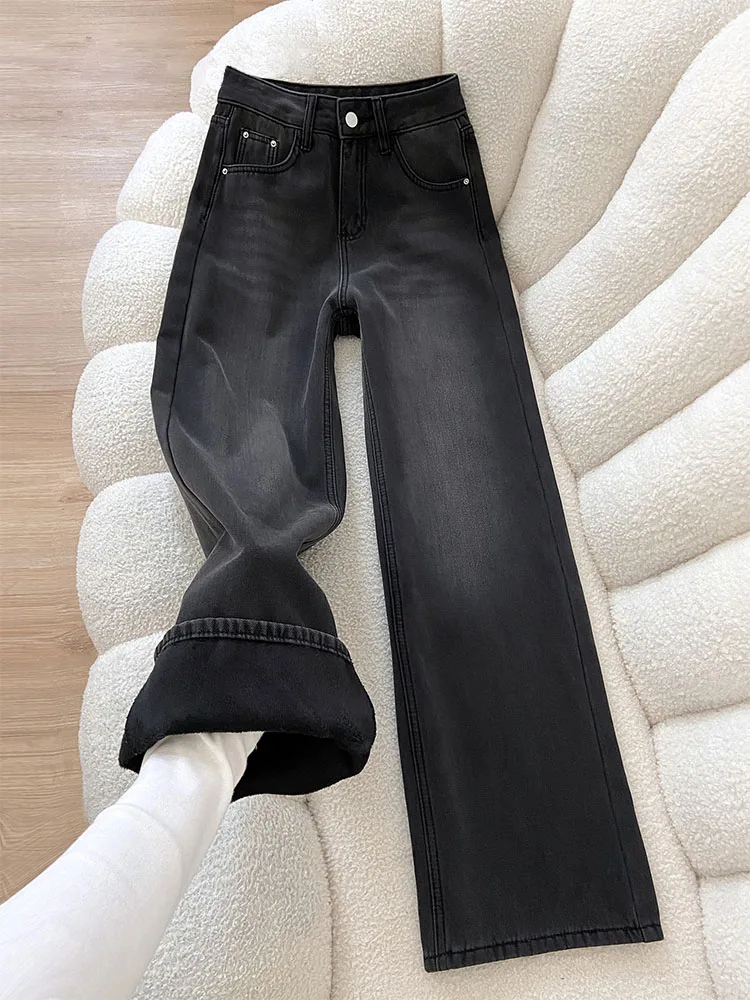 

Джинсы женские с высокой талией, широкие штанины, прямой крой, большие размеры, осенне-зимние, повседневные, стройнящие