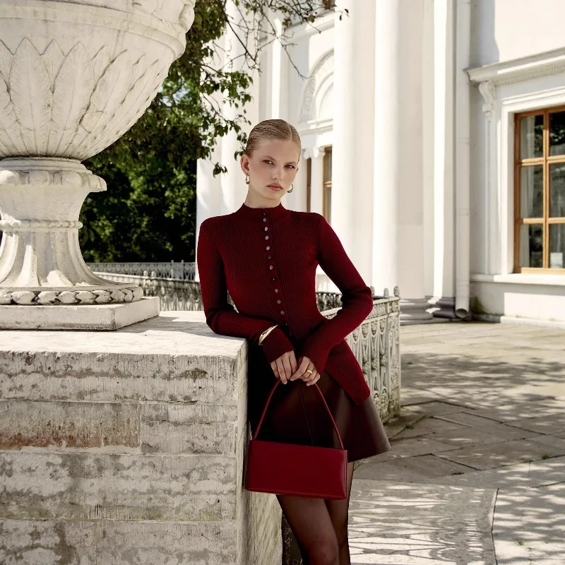 2025 Maglione cardigan monopetto aderente elegante da donna alla moda invernale 2021, maglione caldo con strato interno slim fit