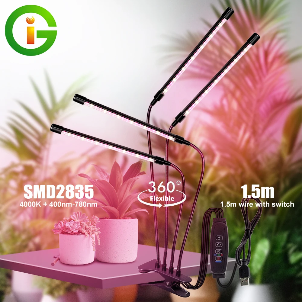 3 modalità di illuminazione, lampada LED a tubo piatto con clip USB, spettro completo, 4000K, 5V, sistema di coltivazione idroponica, illuminazione per serre, fiori da interno e piante.