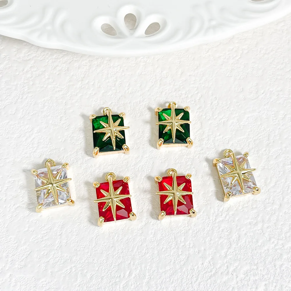 20pcs/ Bag  Copper gold-plated crystal glass cross star shaped rectangular pendant DIY jewelry making accessories