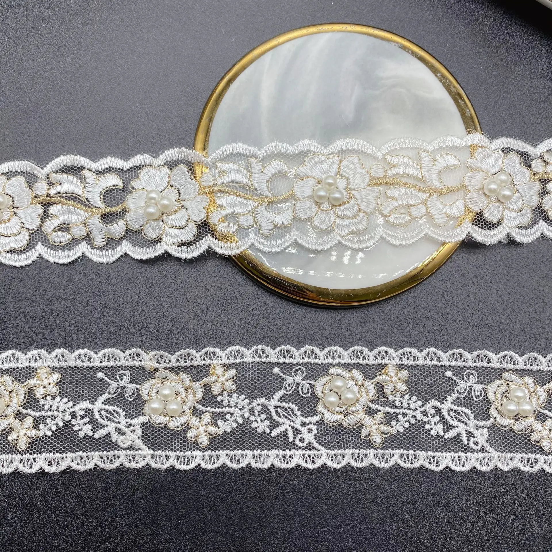 10Yards Bead Lace New Clothing Wedding Dress Cuff Accessories Lace Barcode Dual Color Gold Thread Lace