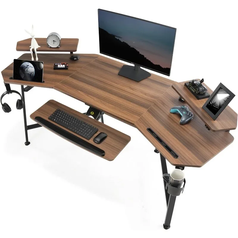 72-inch Computer Desk, Keyboard Tray, Wing-shaped Music Studio Desk, LED Convertible Monitor Stand, Dual Headphone Stand