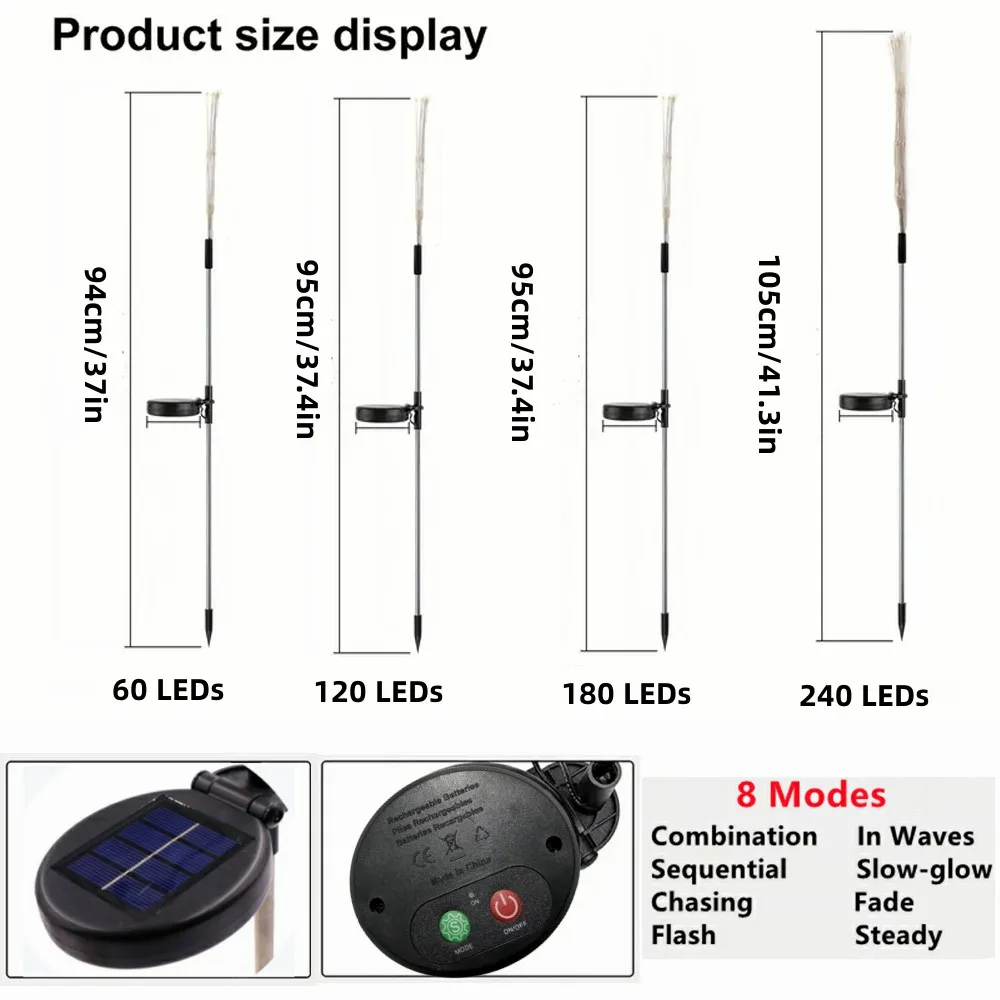 Feux d\'artifice solaires à LED, nickel é, extérieur, étanche, pelouse, chemin de fer, lumières de jardin, fête de cour, Noël, décoration de mariage