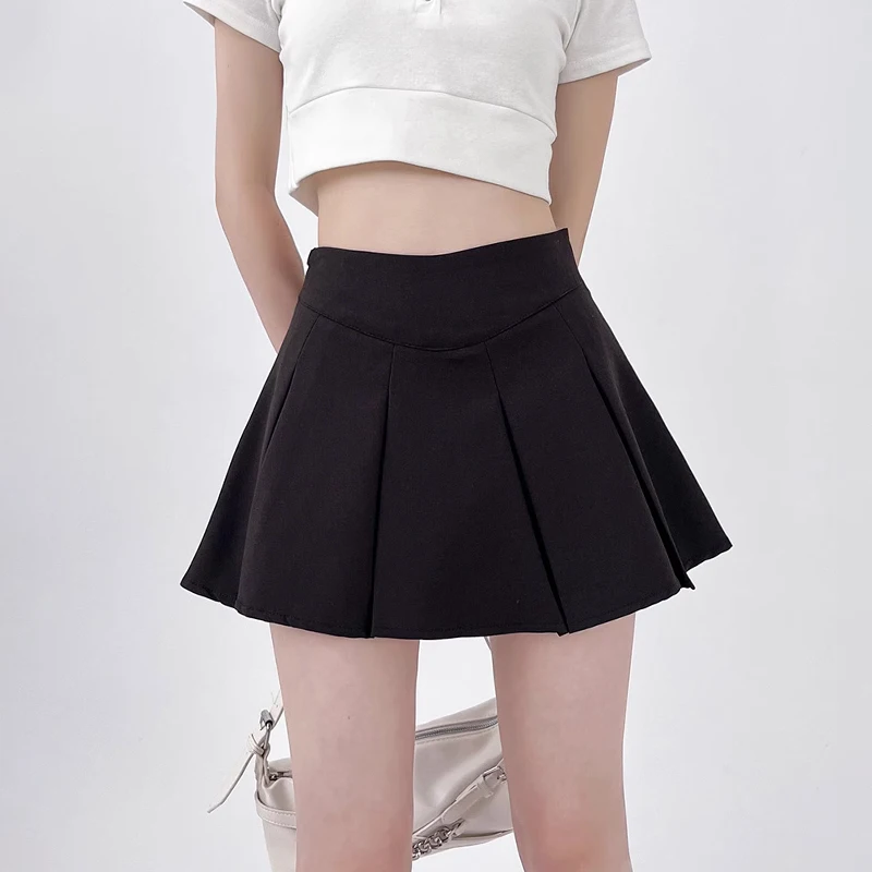 

Сексуальная плиссированная мини-юбка, женская летняя широкая плиссированная дизайнерская облегающая трапециевидная юбка с высокой талией, шорты, Женская Базовая Корейская черная