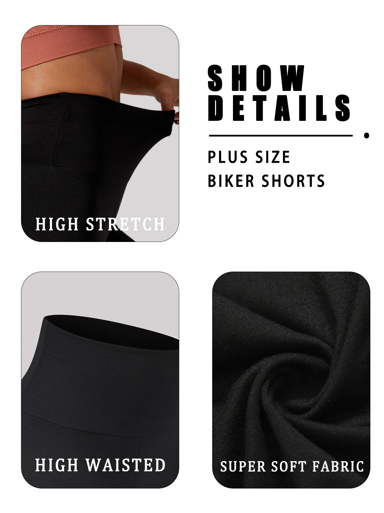 Plus Size 5 Pack Shorts de motociclista para mulheres, cintura alta super macio treino yoga shorts atléticos corrida