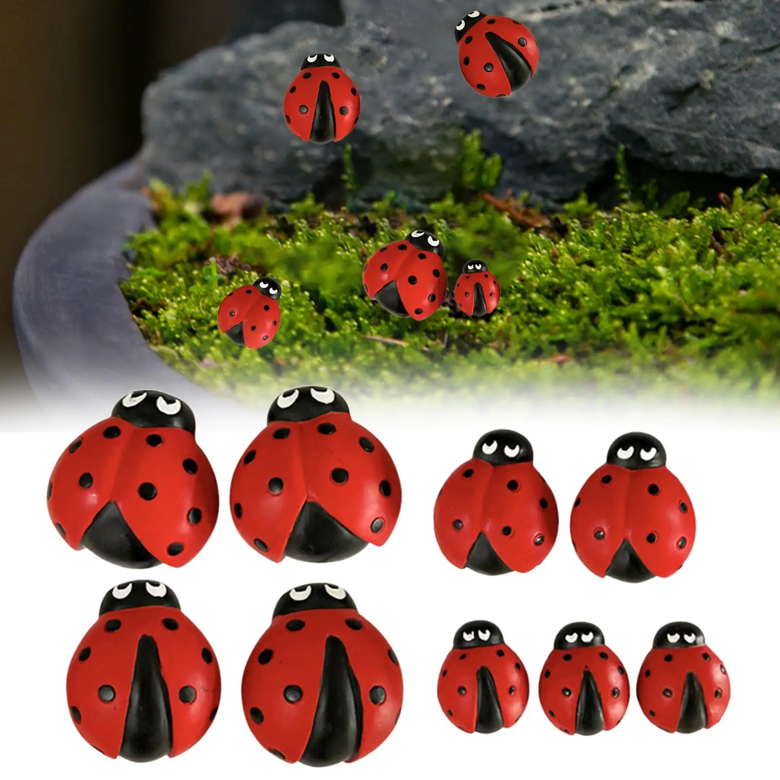 9 Pieces Ladybug Statue Cute Small Animal Ornament for Porch