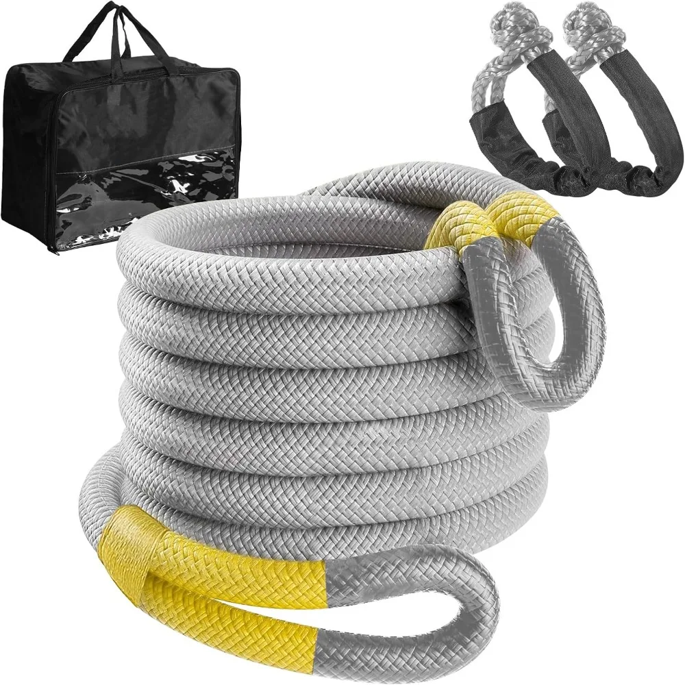

1" x 30' Kinetic Recovery Tow Rope (48,500lbs) with 2 Soft Shackles (56,000 lbs), Heavy Duty Offroad Towing Straps Kit for SUV U