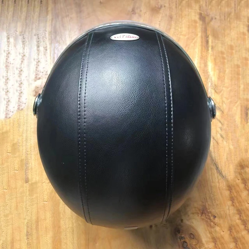 خوذة سوداء من الجلد الصناعي للجنسين 3/4 خوذة دراجة نارية للرجال والنساء بواقي مزدوج وبطانة قابلة للإزالة لكامل الوجه #5