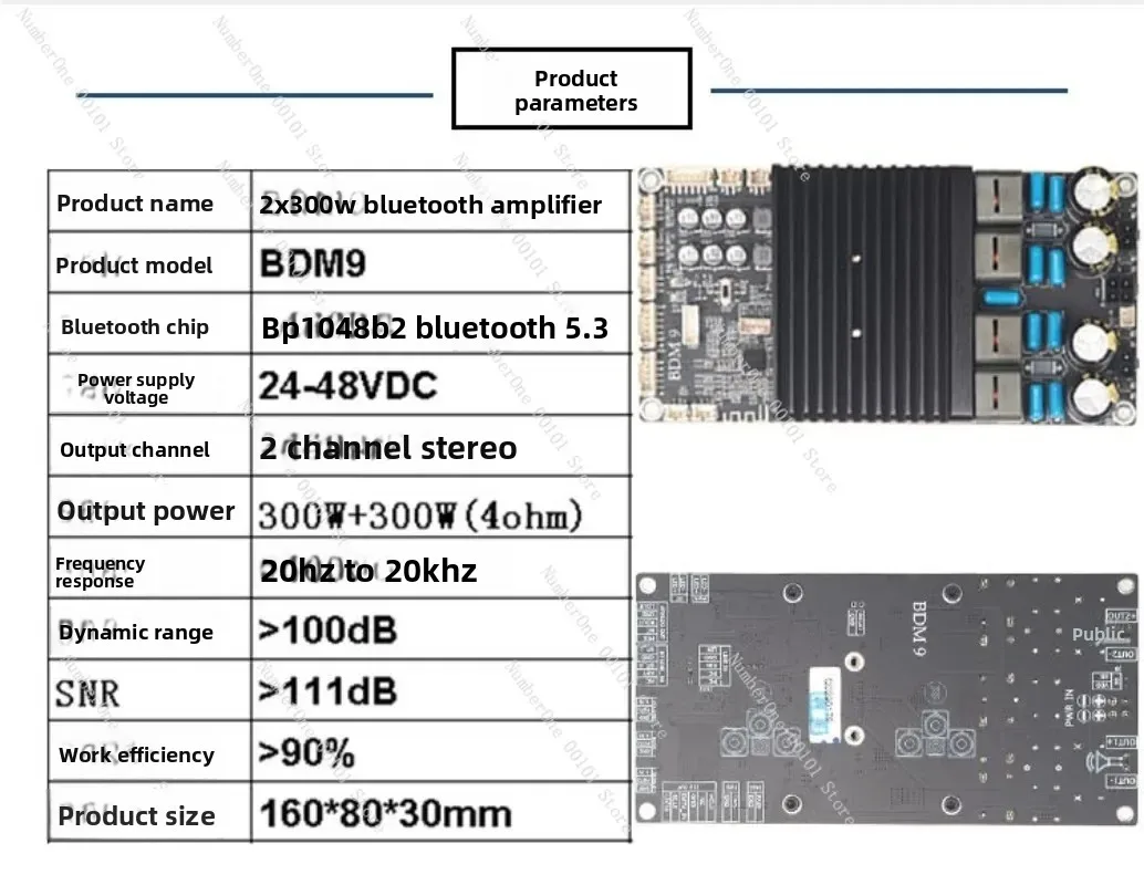 BDM9 TPA3255 amplifier 2x300W, Bluetooth 5.3 high fidelity power amplifier with DSP tuning