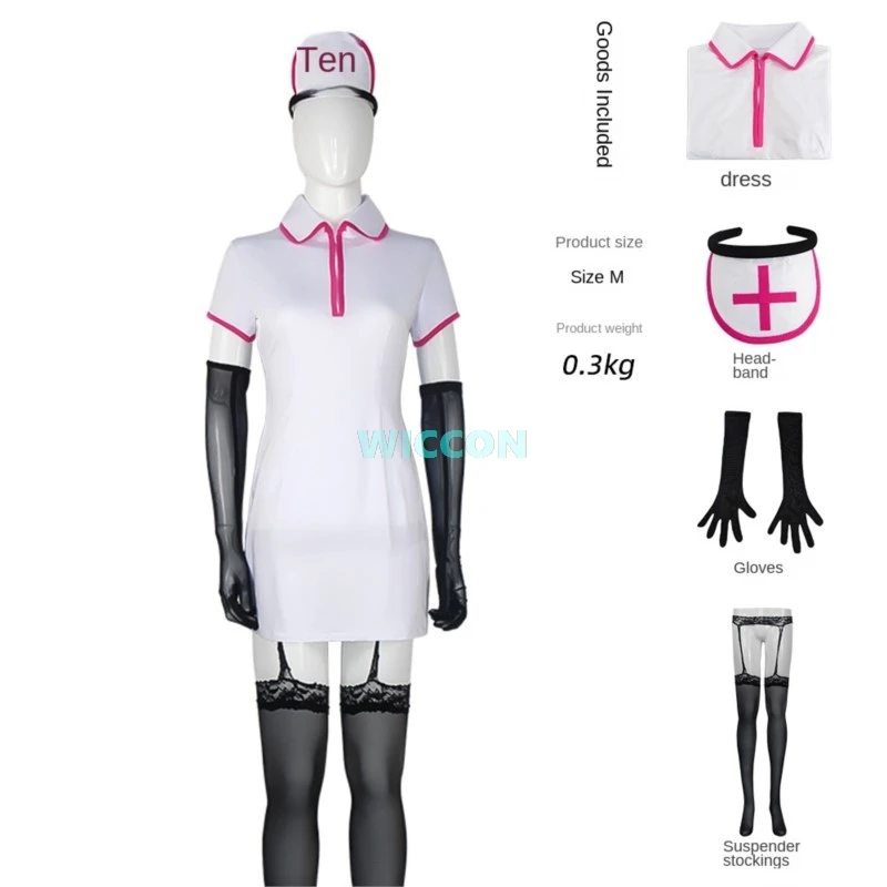 Anime Chainsow Man Cosplay Costume Makima Power Sexy Nurse Uniform Wig Gloves Stockings Set Halloween Dress Up Outfit Party view 4