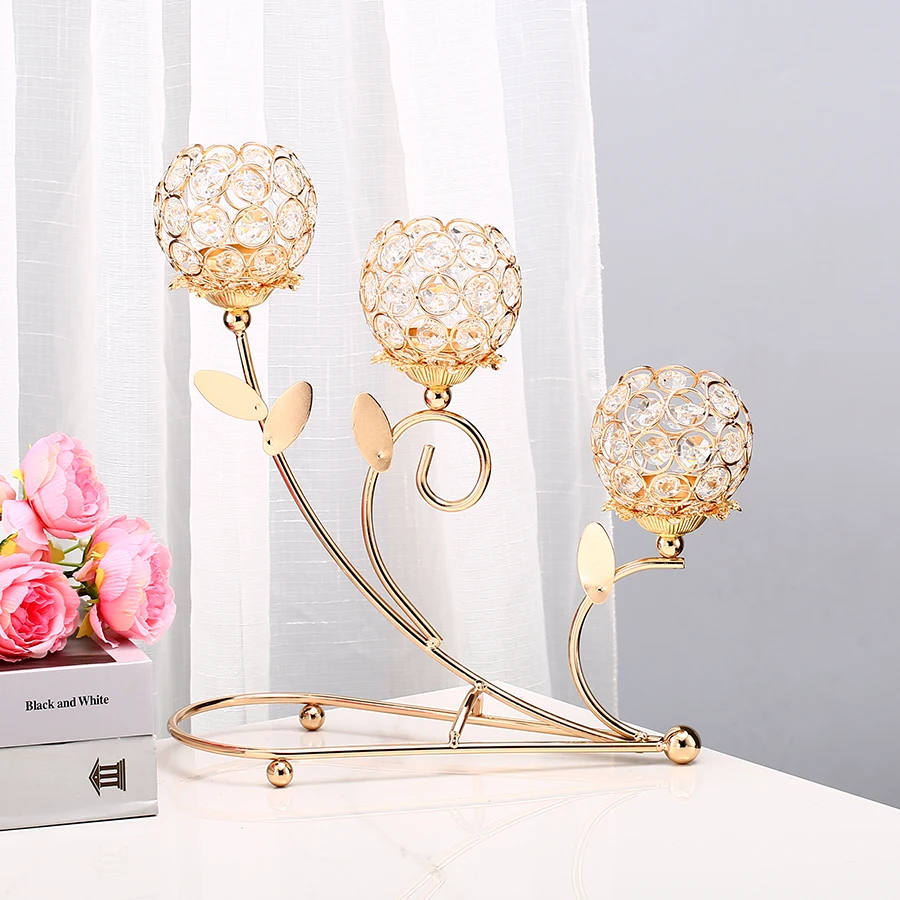 1pc 3 Arms Golden Metal Candle Holder Votive Candle Holder Candelabra Flower Vase, Vintage Candlestick for Table Centerpiece