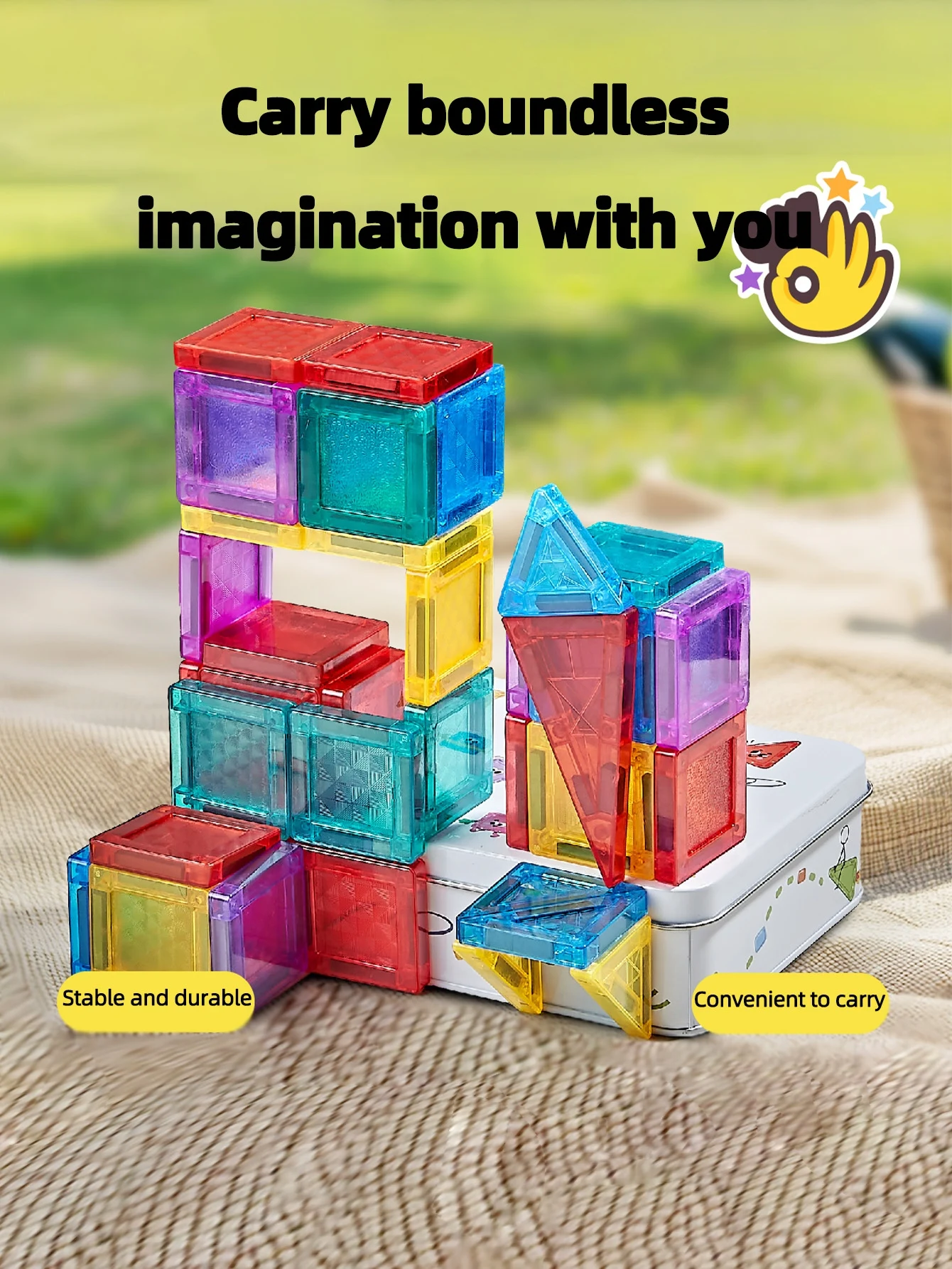 مكعبات بناء مغناطيسية للأطفال مكونة من 56 قطعة (صندوق حديد)، طوب مغناطيسي محمول للاستخدام الخارجي، مثالية لهدايا أعياد الميلاد والكريسماس