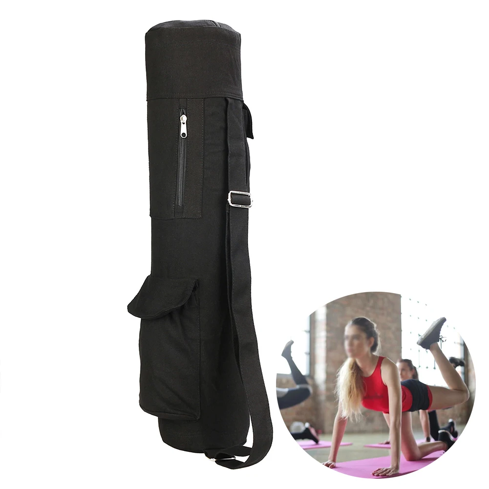 調節可能なショルダーストラップバッグ-キャンバスヨガバッグ-ポケット付きヨガバッグ-標準マットと互換性あり-屋外保管ソリューション