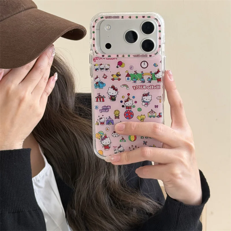 

New 2026 Gilded Drop Glue Cartoon Cat Phone Case For iPhone 17 Pro 16 15 14 17 Pro Max with Circus Ball Shockproof Cover
