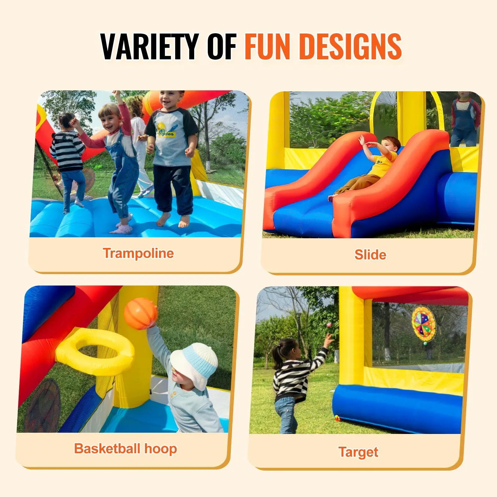 Inflatable Bounce House, Outdoor High Quality Playhouse Trampoline, Jumping Bouncer with Blower, Slide, and Storage Bag