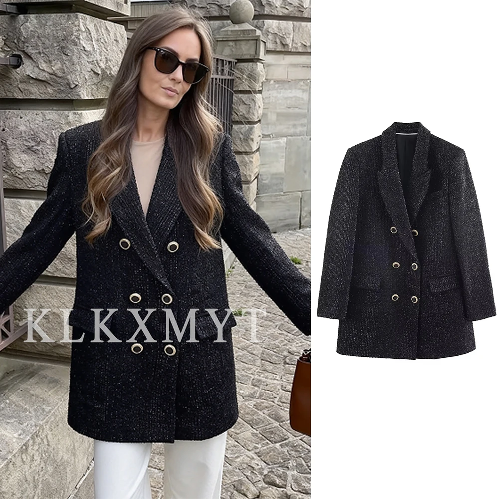 

Women's Suit Jackets 2025 Autumn Winter New Fashion Solid Color Double-Breasted Suit Jacket Female High Street Elegant New Coats