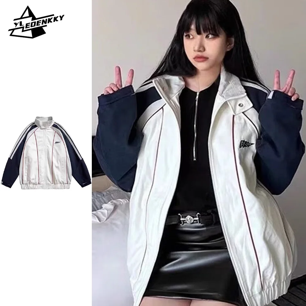 Preppy Track Jacket Men Women Japanese Stand-up Collar Loose Coat INS Couple Fashion Brand Casual Tops Autumn Unisex Jackets New