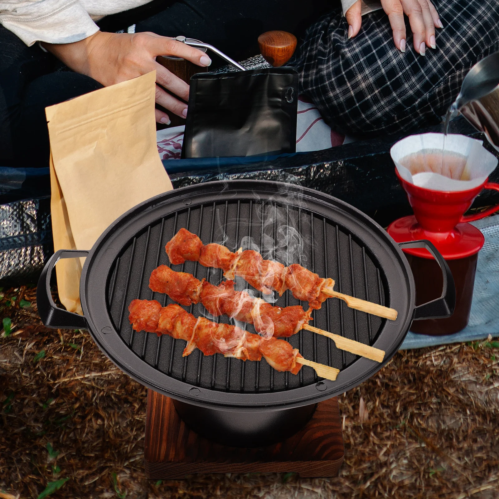 

1 комплект, домашний бездымный гриль для барбекю, портативный домашний инструмент для барбекю, компактная мини-духовка для жарки, портативная кулинария для кемпинга