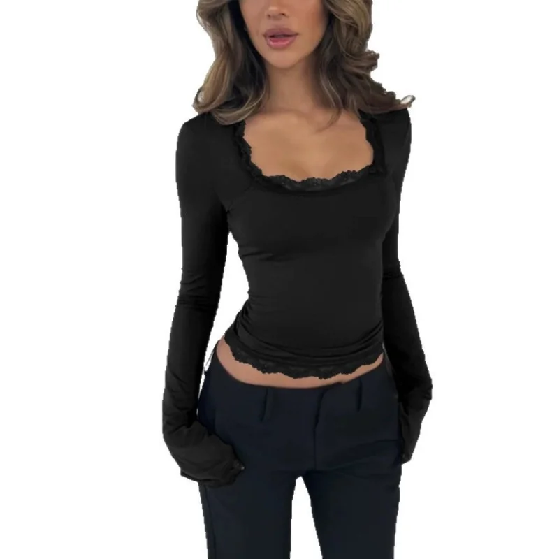 เสื้อยืดผู้หญิงแฟชั่น แขนยาว ดีไซน์โชว์ไหล่ สวยเซ็กซี่ สไตล์ลำลอง ผ้าโพลีเอสเตอร์