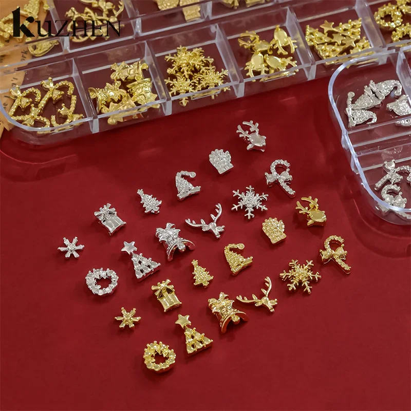 ตกแต่งเล็บ 3 มิติ หรูหรา 12 ช่อง ประดับเล็บด้วยอัลลอยด์ คริสตัลวิบวับ พลอยเทียม รูปทรงเพชร สำหรับตกแต่งเล็บในเทศกาลคริสต์มาส อุปกรณ์ตกแต่งเล็บ DIY