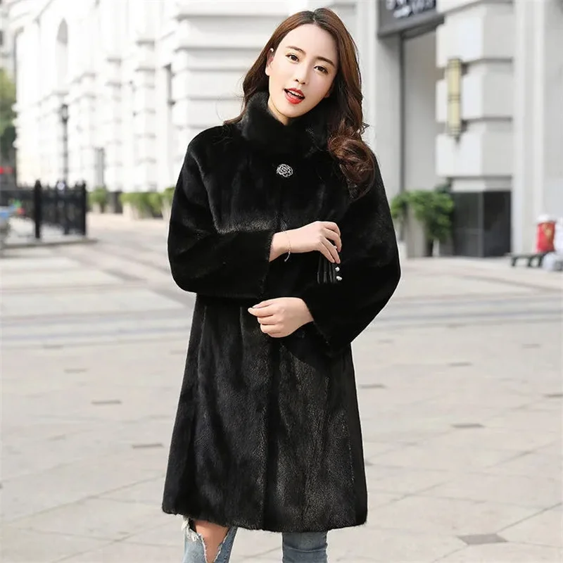 Imitation Mink Coat Female Whole Mink Lmitation Fur Coat Winter 2023 New High-grade Mink Velvet Mid Length Stand Collar Fur Coat