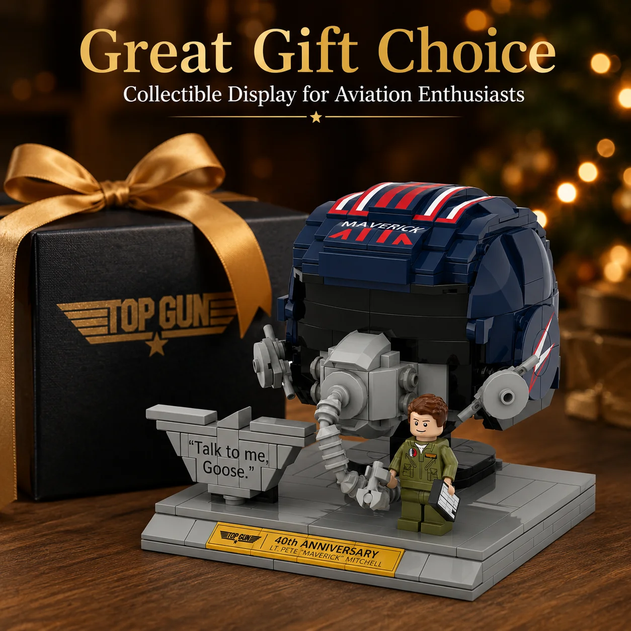 Top Gun Maverick Fighter Pilot Helmet Building Blocks Set 40th Anniversary Aviation Fan Desk Decoration Gift