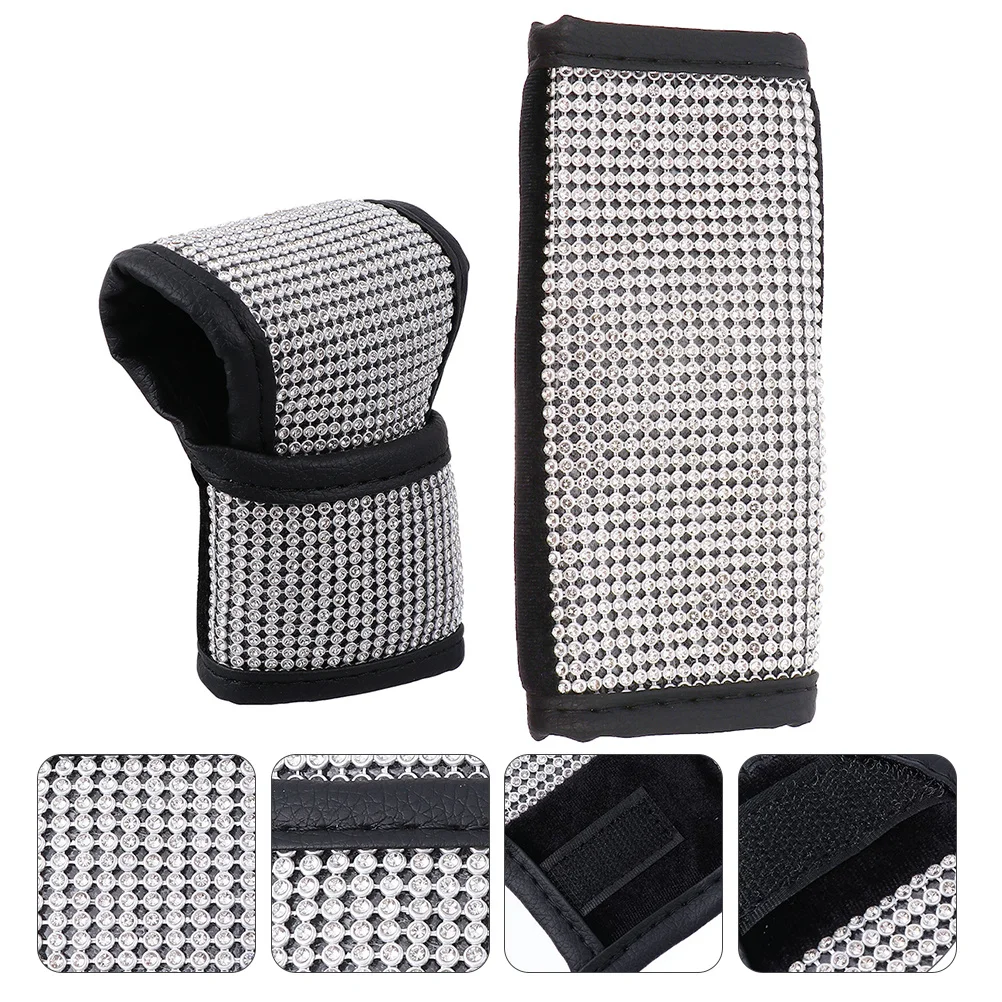

2pcs Universal Pu Handbrake Cover Diamond Car Gear Protector Bling Auto Interior Accessories Shift Knob Cover