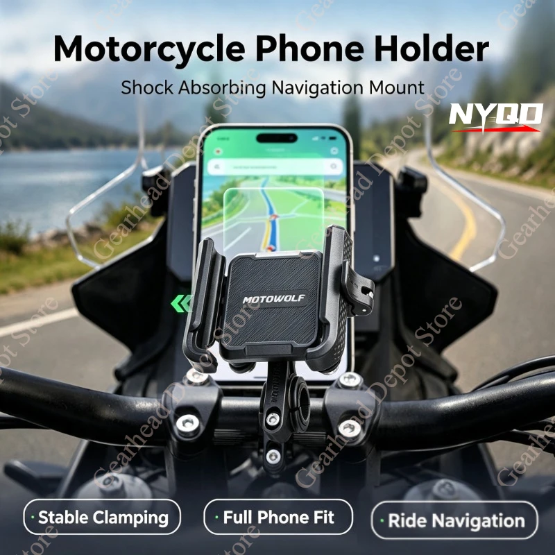 Motorcycle Electric Scooter Phone Holder Shock‑Absorbing Navigation Bracket Expandable Fixed Mount For Food Delivery