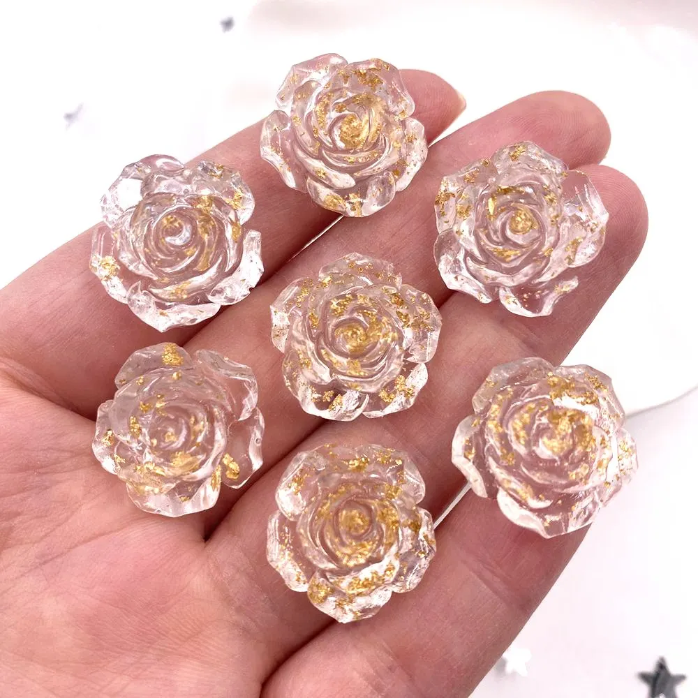 16Pcs 18mm Resin Gold Foil Rose Flatback Flower Rhinestone Gems Scrapbook Wedding Ornaments Applique Crafts DIY SL54