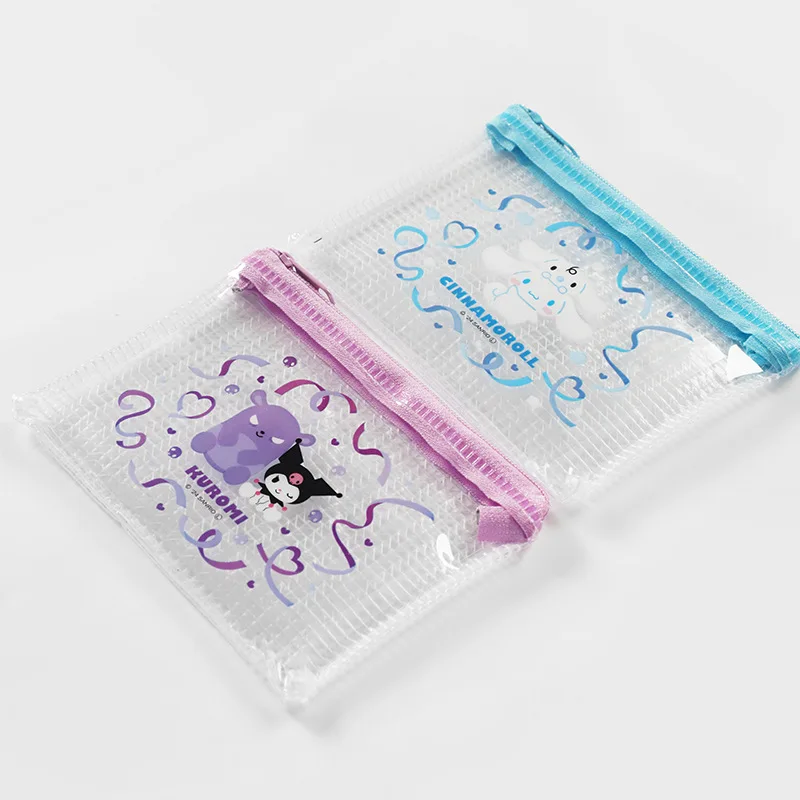 Cute Cinnamoroll Clear Mesh Zipper Bag Sanrio Kawaii Anime My Melody Kuromi Pochacco Printed Change Storage Bag Gift for Kids