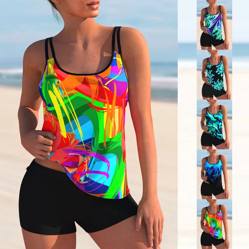 

2023 New Women's Sexy Swimwear Fashion Print Swimming Tankini Monokini Swimwear Swimwear Two Piece Summer Loose Size Beachwear