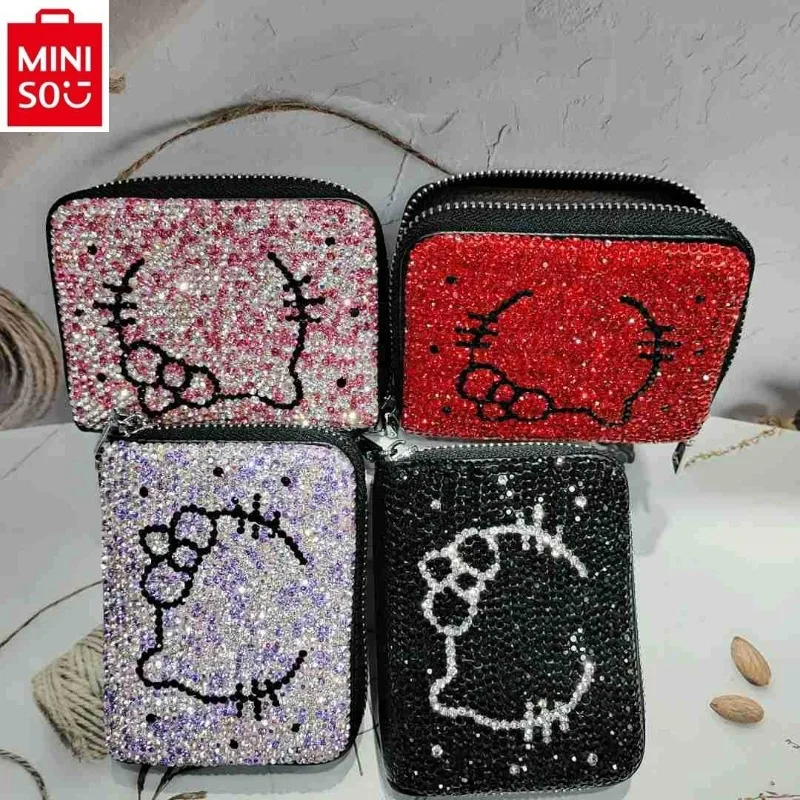 MINISO-cartera con incrustaciones de diamantes de alta calidad para mujer, tarjetero multifuncional con cremallera, dulce y Linda