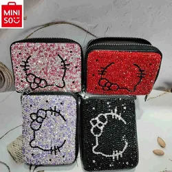 MINISO-Portefeuille multi-cartes incrusté de diamants pour femmes, portefeuille Hello Kitty, fermeture éclair multifonctionnelle, doux et mignon, haute qualité, mode