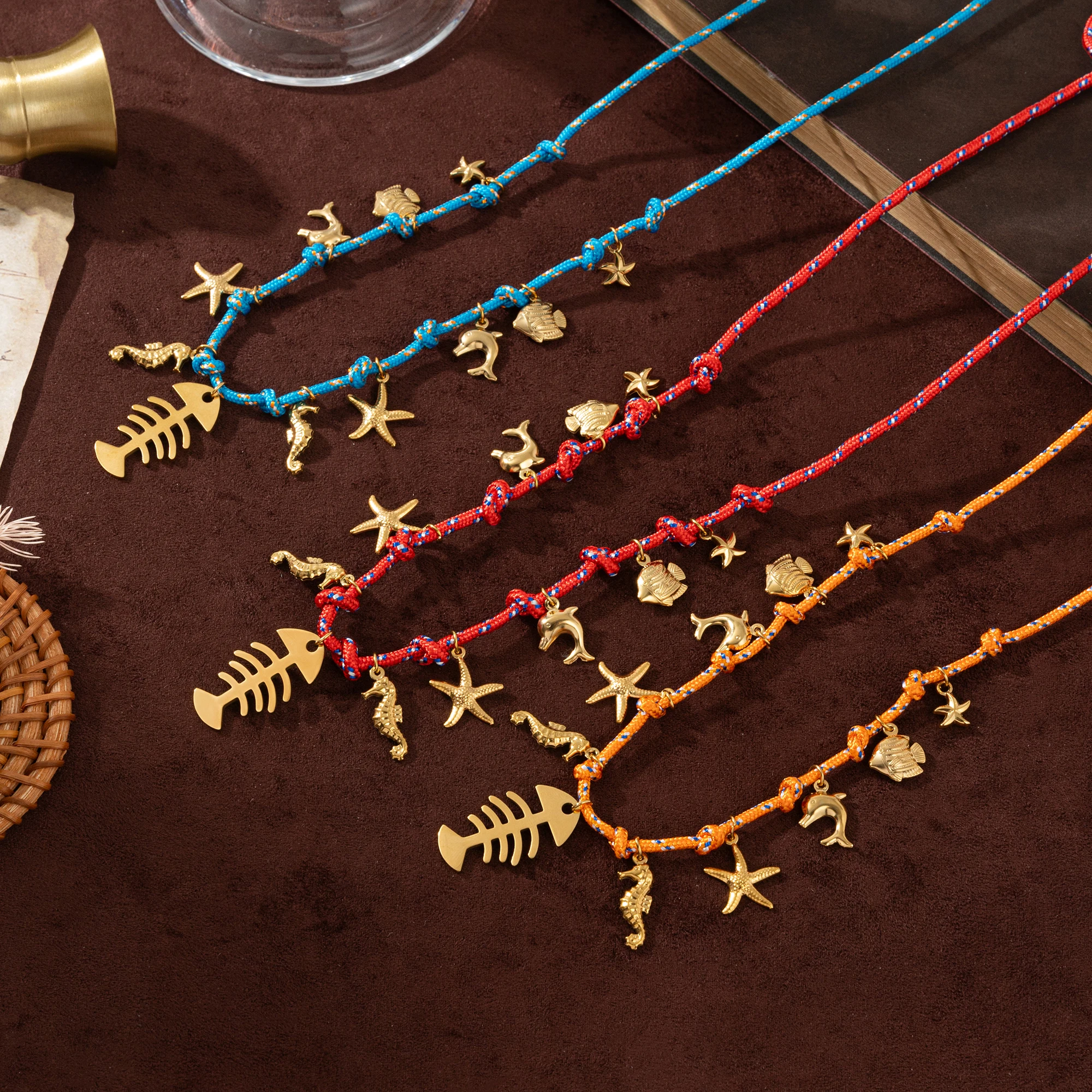 

Fashionable ocean colored wine red series vacuum plated popular gold necklace 18K furnace stainless steel rope chain