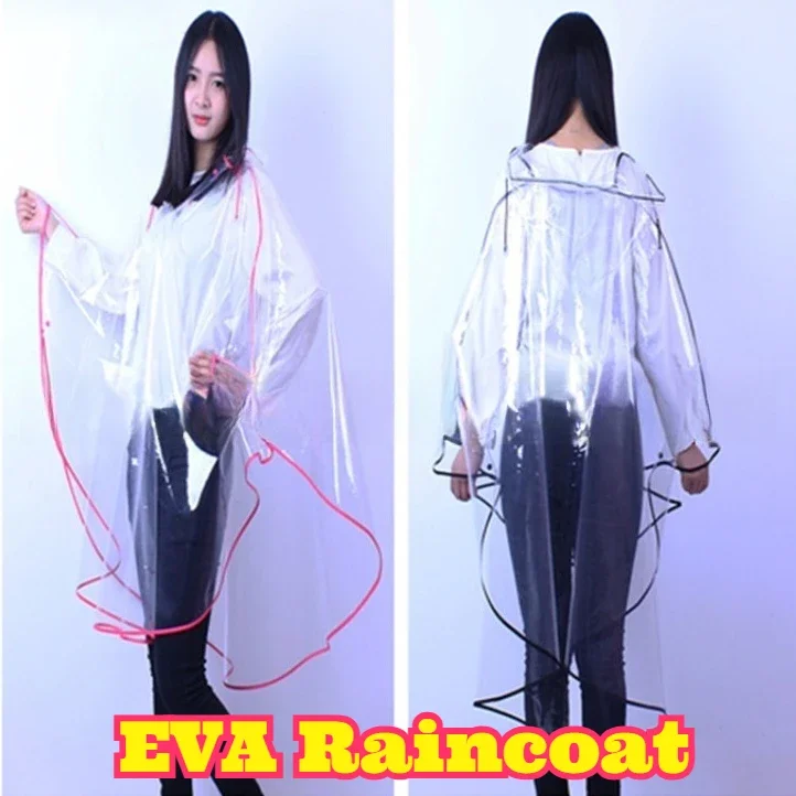 Unisex Adult EVA Raincoat Korean Fashion Creative Design Full Transparent Color Trim Cape Waterproof Windproof Poncho Riding