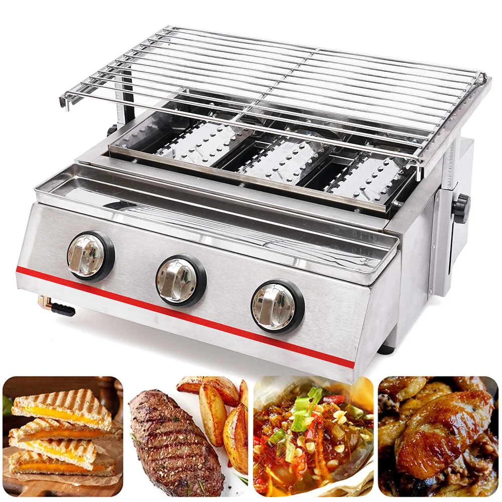 

3 Burner commercial Gas LPG Grill for Outdoor BBQ Tabletop Cooker Stainless Steel