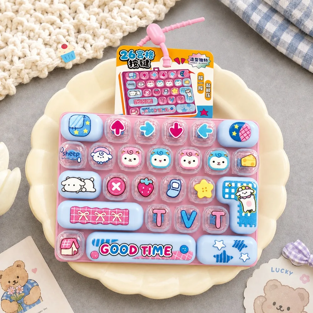 Animal Theme 26 Keys Keyboard Keychain Pressable Keys Plastic Mechanical Keyboard Cartoon Clear Key Sounds Keyboard Pendant