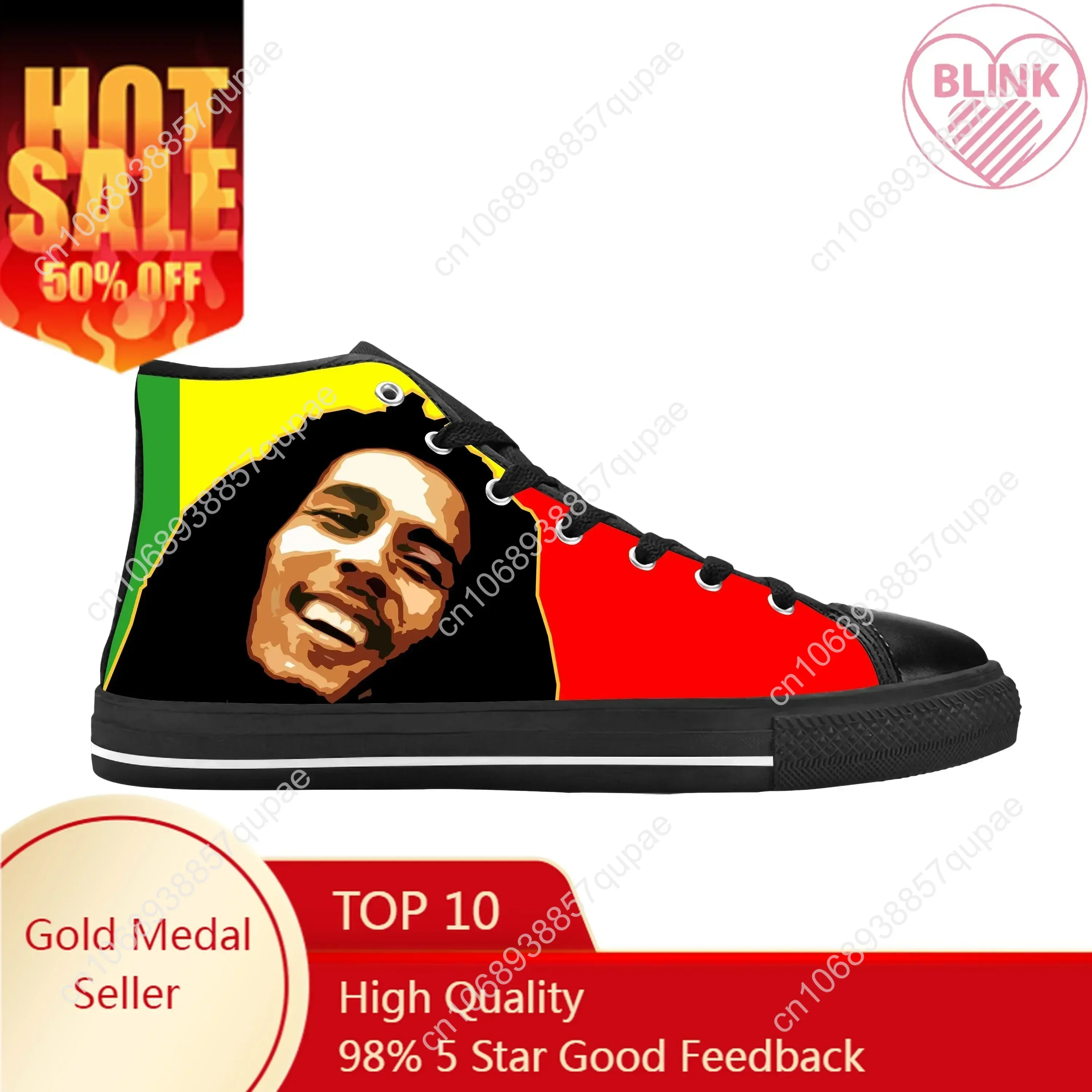 

Legend Bob Marley Reggae Rasta Music Rock Fashion Casual Cloth Shoes High Top Comfortable Breathable 3D Print Men Women Sneakers