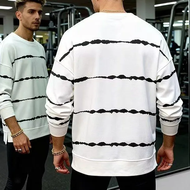 New Men's Crew Neck Loose Large Size Sweater Simple Casual Long Sleeve T-Shirt Bottom Shirt Men's