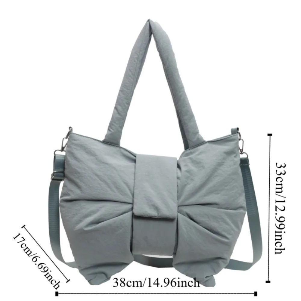 الكورية نمط Ruched Bowknot حقيبة كتف سعة كبيرة لينة النايلون مبطن حمل حقيبة التنقل القطن مبطن حقائب كروسبودي امرأة