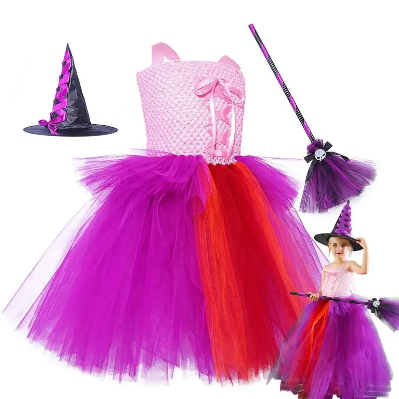 

Witch Costume for Girl Kid's Witch Cosplay Dress Kit Skin-Friendly Fabric Halloween Dress Up for Cosplay Party Stage Performance