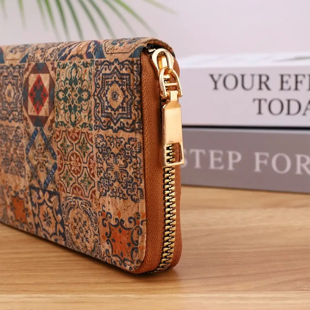 Bohemian Style Women\'s Wallet Retro Advanced Wallet with Wood Grain Portable Geometry Multiple Card Slots Card Holder Coin Purse