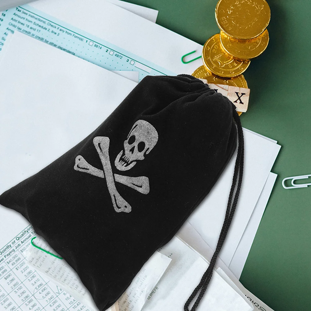 

12 Pcs Pirate Skull Themed Party Favor Bags Jewelry Small Candy Storage Coin for Halloween Polyester Drawstring Goodie