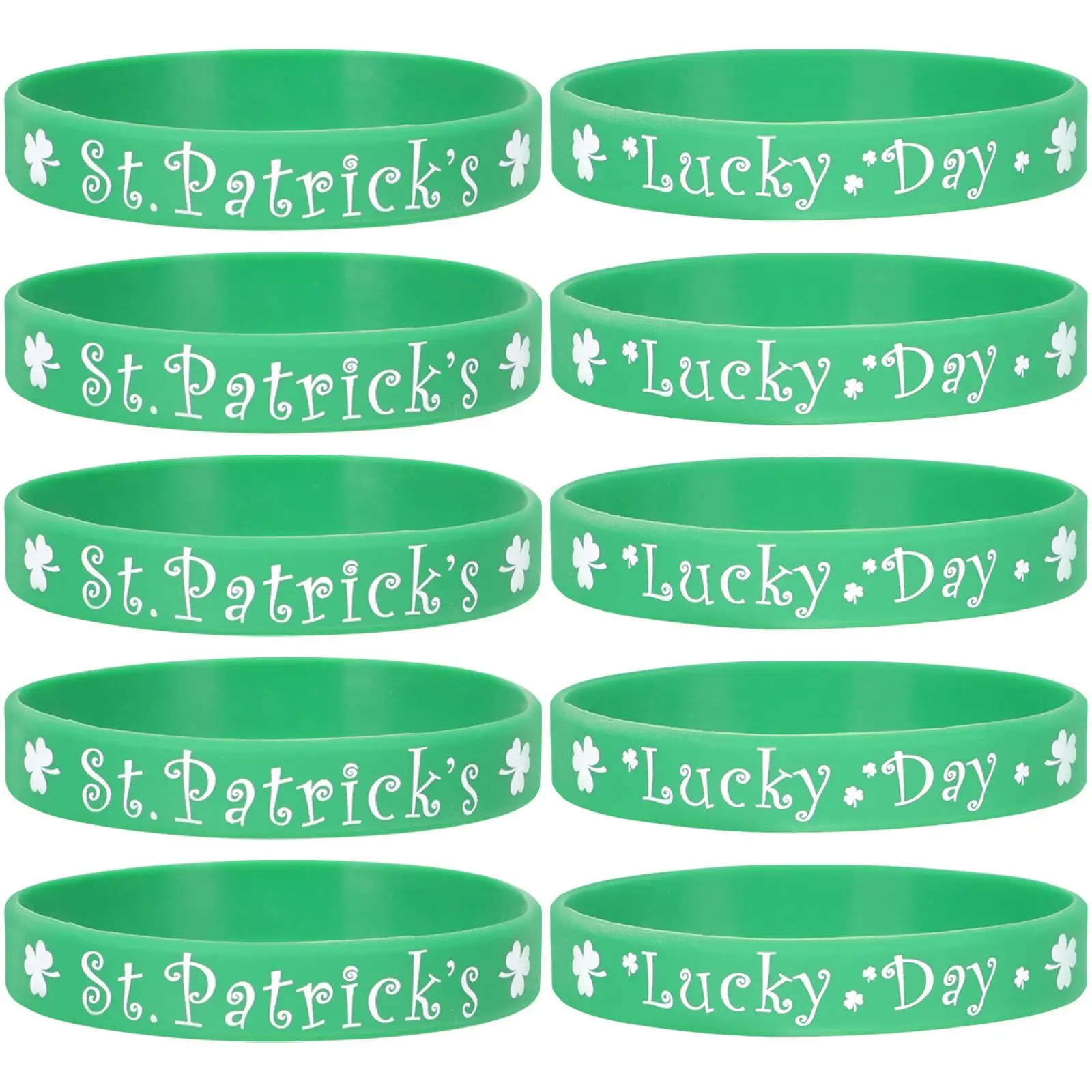

10 Pcs Irish Bracelet Wristbands St. Patrick' Day Elasticity Shamrock Silica Gel Decorative Bracelets Miss Party Favor Printing