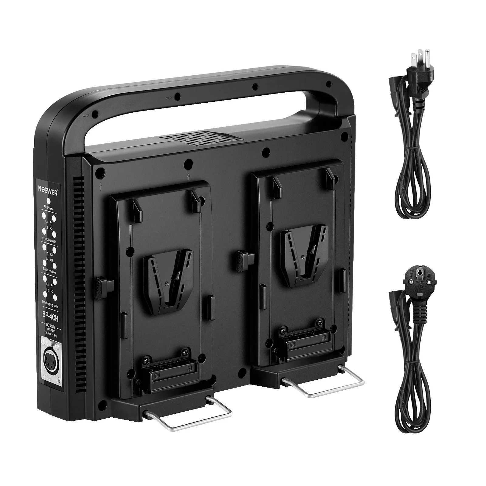 

NEEWER BP-4CH 4-Channel V-Mount V-Lock Battery Charger With 16.5V DC XLR Power Supply Output, Circuit Protection System