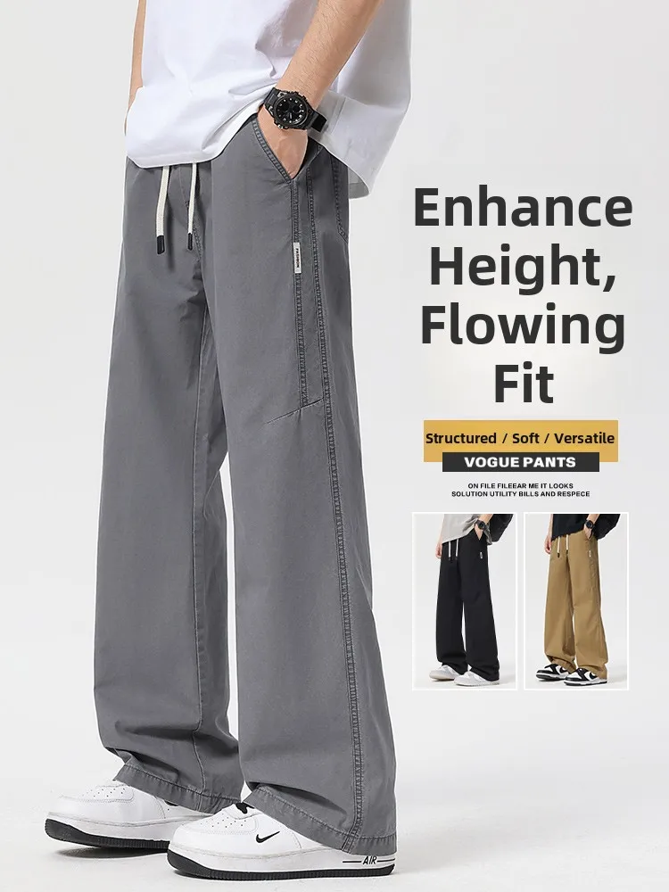 

Tongxianen мужские повседневные брюки летние новые американские ретро свободные широкие брюки прямые спортивные брюки дышащие хлопковые молодежные