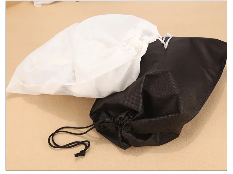 

20 Pcs Set High-Quality Non-Woven Travel Drawstring Bags White & Black Customizable Logo Shoe Storage & House Essentials