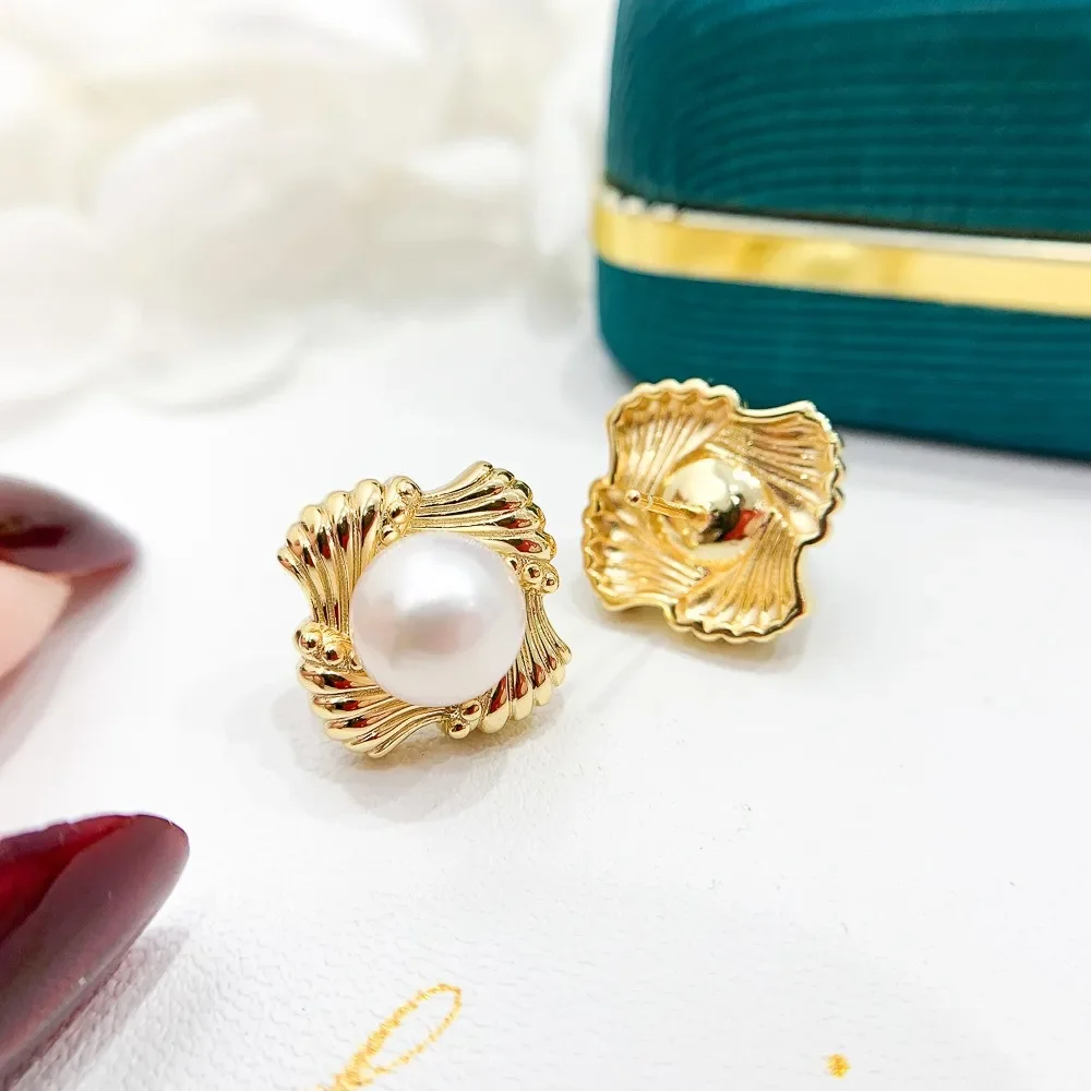 Gold-Plated Pearl Beads Stud Earrings Setting Base Diy Jewelry Making Findings&Components No Pearl E103