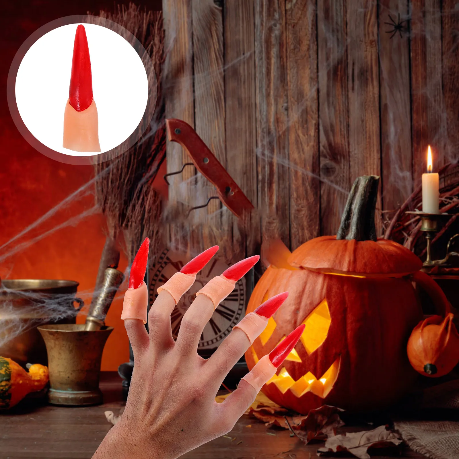 

20pcs Fake Fingers Nail Zombie Claw Covers Red Halloween Props Costume Accessories Scary Finger Nails for Kids Adults Cosplay