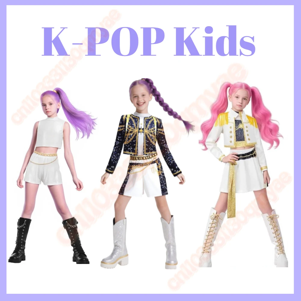 

Kpop Demon Hunters Rumi Mira Zoey Cosplay Costume Set for Girls - Halloween Carnival Group Idol Disguise with Coat Vest Skirt